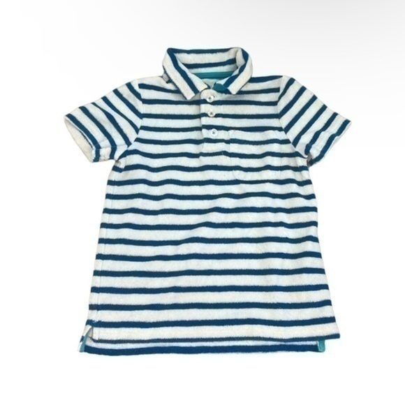MINI BODEN BLUE WHITE STRIPED 3-BUTTON COLLAR SHORT SLEEVE SHIRT, SIZE 5 - Picture 1 of 5